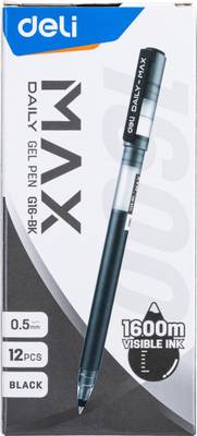 Deli Black Gel Ink Pen Set for Student, 12pcs, 1600mm Long Writing, 0.5mm Bullet Nib Gel Pen