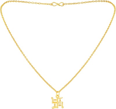 mahi Swastik Shaped Pendant with Chain Gold-plated Alloy Pendant