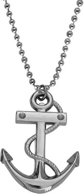 M Men Style Wheel Ship Anchor and Rope Locket With Chain Sterling Silver Zinc, Metal