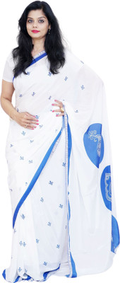 LSD Digital Print Daily Wear Crepe Saree(White, Blue)