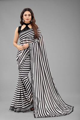 Dhami Printed, Embellished Bollywood Georgette Saree(White, Black)