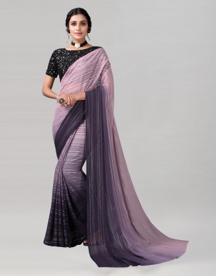 SIRIL Striped, Embellished, Dyed, Solid/Plain Bollywood Georgette Saree(Pink, Grey)