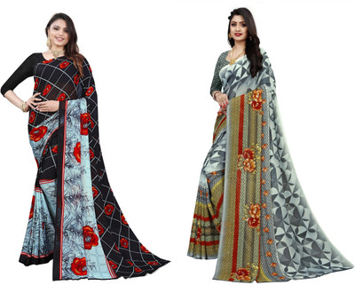 THE PRIVATE LABLE Printed Bollywood Georgette Saree(Pack of 2, Multicolor)