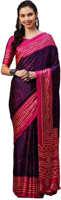 Ratnavati Printed Bandhani Satin Saree(Purple, Pink)