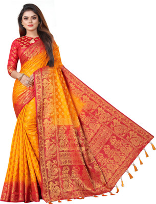 BHUVA BROTHERS Woven Banarasi Cotton Silk Saree(Multicolor)