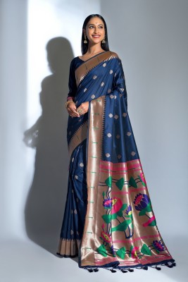 ETHNUS VILLA Woven Paithani Pure Silk Saree(Blue)