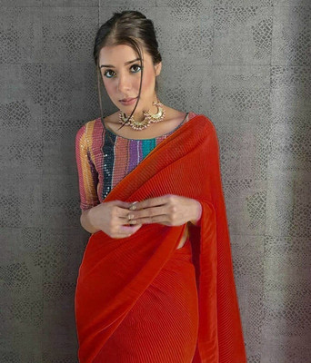 SGF11 Self Design Bollywood Georgette Saree(Red)
