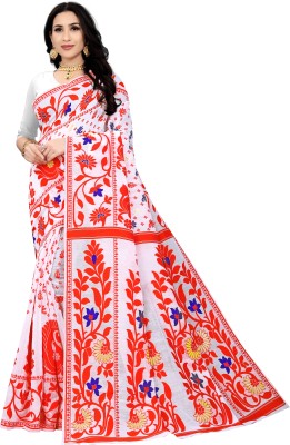 ARIYA PRINTS Polka Print Jamdani Cotton Silk Saree(Red, White)