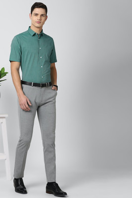 PETER ENGLAND Men Self Design Formal Green Shirt