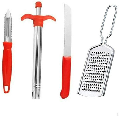 Stowack 4 in 1 Combo Multipurpose Kitchen Set ( Peeler, Cheese Grater, Lighter, Knife ) Steel Gas Lighter(Red, Steel, Pack of 1)