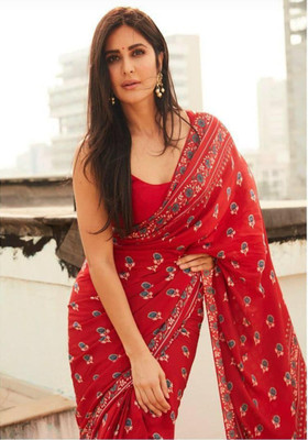 JAIPURI BLOCK PRINT Printed Daily Wear Pure Cotton Saree(Red)