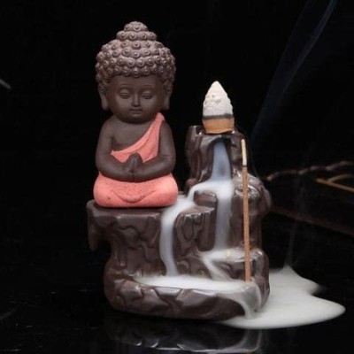 Samarth Buddha Backflow Smoke Fountain Showpiece with Scented Cone Incense (Pack of 1) Decorative Showpiece  -  11 cm(Polyresin, Orange)