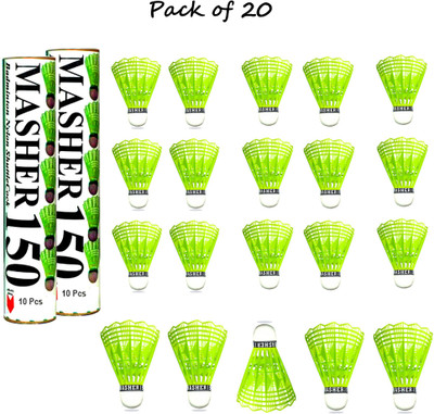 Payal Creation Masher 150 Badminton Shuttlecock {pack of 20} Feather Shuttle  - Green(Medium, 77, Pack of 20)