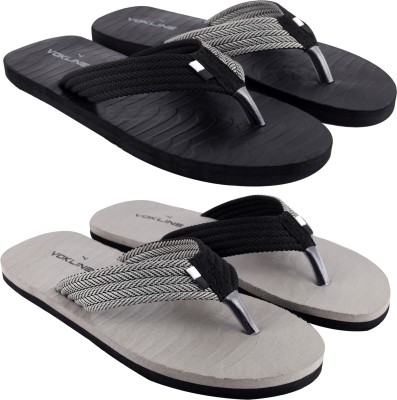 Vokline Mens Comfortable Trending And Stylish Slipper And Flipflop (Pack Of 2) Slippers(Black, Grey 5)