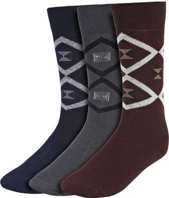 Bodiclap Men Geometric Print, Printed Mid-Calf/Crew(Pack of 3)