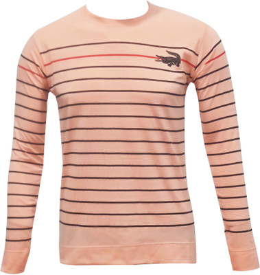 Super Weston Striped Men Round Neck Pink T-Shirt