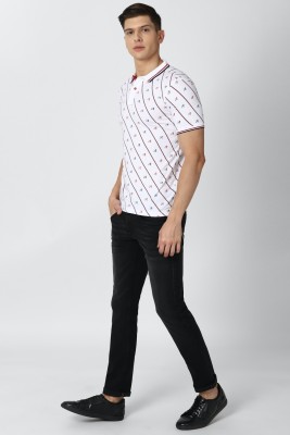 VAN HEUSEN Printed Men Polo Neck White T-Shirt