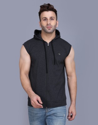 Menkovy Solid Men Hooded Neck Grey T-Shirt