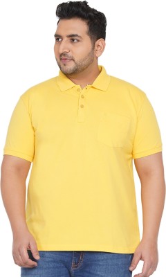 JOHN PRIDE Solid Men Polo Neck Yellow T-Shirt