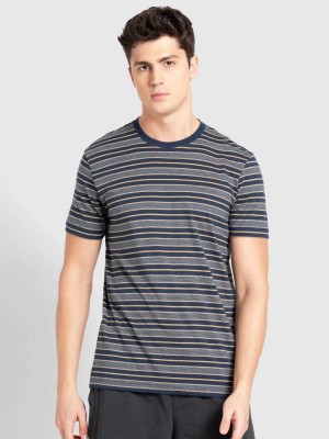 JOCKEY Striped Men Round Neck Blue, Grey T-Shirt