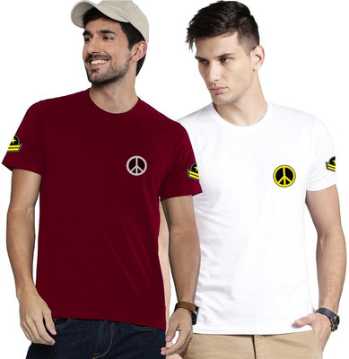 LazyChunks Printed Men Round Neck White, Maroon T-Shirt
