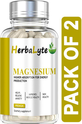 HERBALYTE Chelated Magnesium Glycinate Citrate Oxide Supplement (B31) Pro(2 x 60 Capsules)