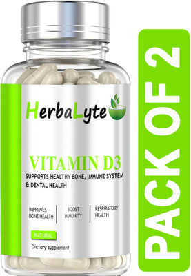 HERBALYTE Plant Based Vitamin D3 K2 MK7 Supplement Veg (B48) Pro(2 x 60 No)