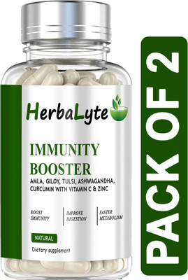 HERBALYTE Immunity Booster Capsule ,Vitamin C 1000mg for Glowing Skin (B25) Advanced(2 x 60 Capsules)