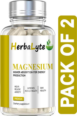 HERBALYTE Chelated Magnesium Glycinate Citrate Oxide Supplement (B31) Ultra(2 x 60 Capsules)