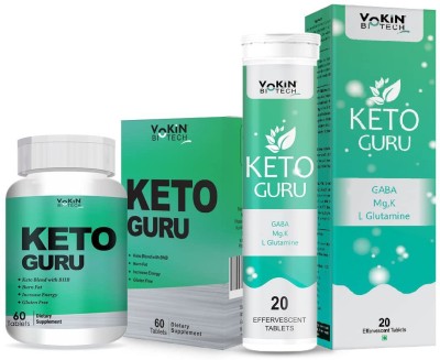 Vokin Biotech Keto Guru 60 Tablets with Keto Guru 20 Effervescent Tablets For Weight Loss(2 x 40 Tablets)