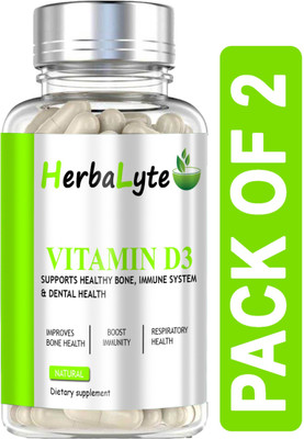 HERBALYTE Plant Based Vitamin D3 K2 MK7 Supplement Veg (B48) Advanced(2 x 60 Capsules)