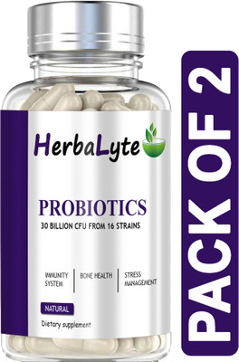 HERBALYTE Probiotic Supplement 30 Billion Cfu with 16 & Prebiotics Capsules (B36) Pro(2 x 60 Capsules)