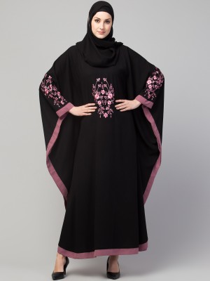 KHATOON Nida Matte Self Design Burqa With Hijab(Black, Pink)