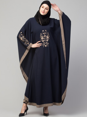 KHATOON Nida Matte Self Design Burqa With Hijab(Blue, Beige)