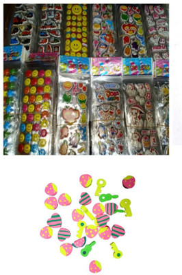imtion 2 in 1 ( 10 Pcs 3d Cartoon sticker + 5 Pcs Different shape eraser )