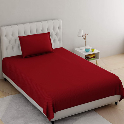 RRC 144 TC Microfiber Single Striped Flat Bedsheet(Pack of 1, Maroon)
