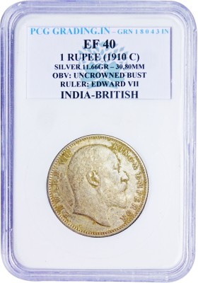 the coins INDIA BRITISH EDWARD VII ONE RUPEE 1910(C) P C G GRADING Medieval Coin Collection(1 Coins)