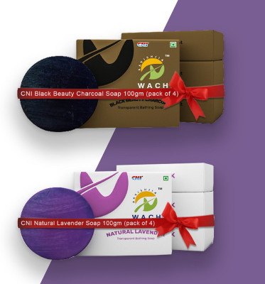 CNI Combo Pack of 8 (Activated Charcoal Soap 4 and Natural Lavender Soap 4)(8 x 12.5 g)
