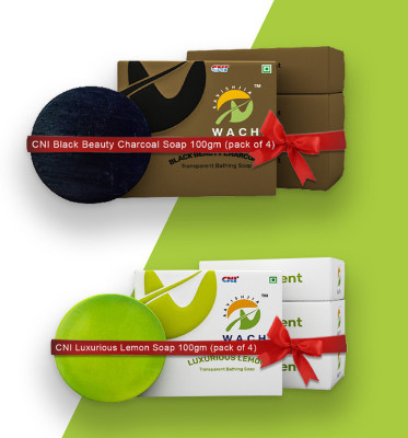 CNI Combo Pack of 8 (Activated Charcoal Soap 4 and Luxurious Lemon Soap 4)(8 x 12.5 g)