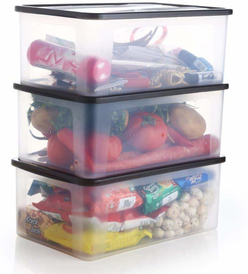 KEYA ENTERPRISE Bread box Storage container with Lid, Pack of 3 Storage Box(Multicolor, Black, Clear)