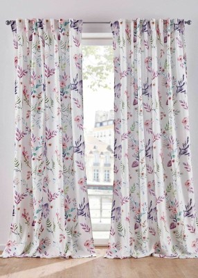 Vmd 214 cm (7 ft) Polyester Room Darkening Door Curtain (Pack Of 2)(Floral, Whitte)