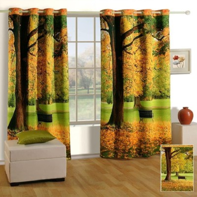 OHD 274 cm (9 ft) Polyester Room Darkening Long Door Curtain (Pack Of 2)(3D Printed, Yellow)