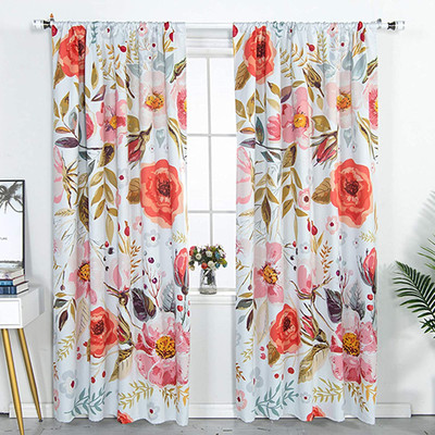 IDV 214 cm (7 ft) Door Polyester Room Darkening Curtain (Pack Of 2)(White, Red, Floral)