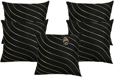 FabLinen Dupion Silk Cushions Cover(Pack of 5, 40 cm*40 cm, Black)