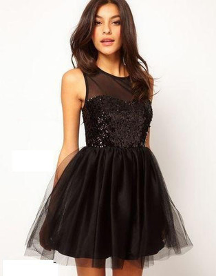 JEVIK CREATION Women A-line Black Knee Length Dress