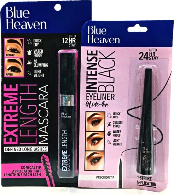 BLUE HEAVEN Extreme Length Mascara and Intense Black Eyeliner Glide-on(Pack of 2)