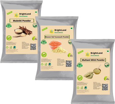 Brightland Combo of Glowing Skin 200Gm Multani mitti ,100gm Mulethi powder 100gm Masoor Dal powder(400 g)