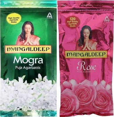 MANGALDEEP ROSE & MOGRA PUJA AGARBATTIS PACK OF 2 ROSE, MOGRA(228 Units, Set of 2)