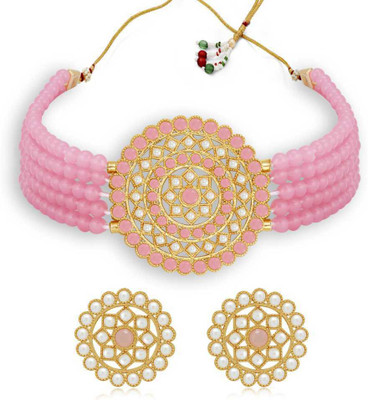 Tiank Innovation Stone, Dori, Alloy Gold-plated Pink, Gold, White Jewellery Set(Pack of 1)