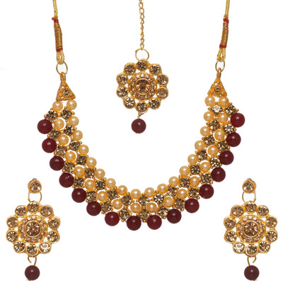 K P ENTERPRISES Stone, Alloy Gold-plated Maroon, Gold Jewellery Set(Pack of 1)
